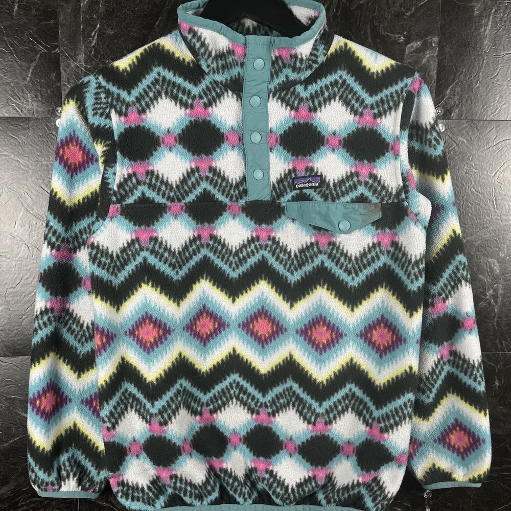 Patagonia Girl's Blue Synchilla Snap Fleece Sweatshirt XL (Women's XS) -Flaws